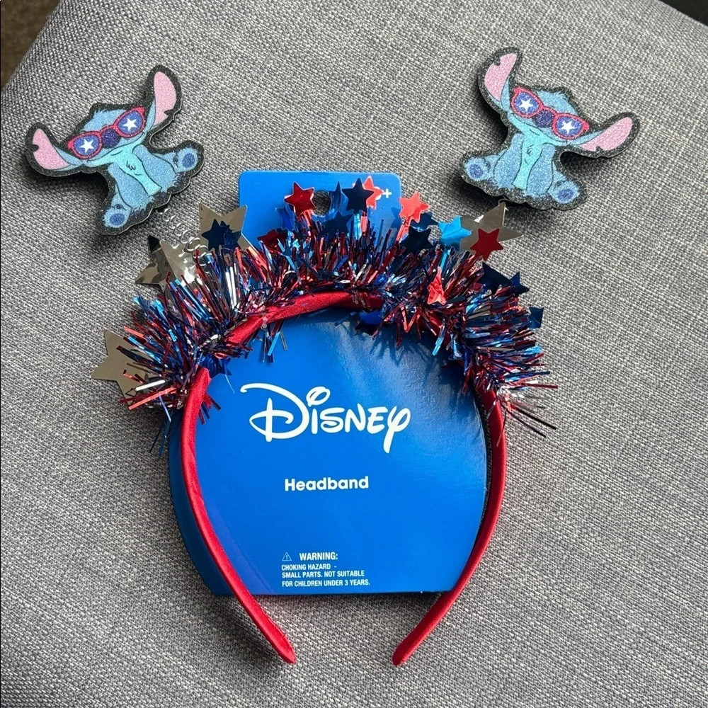 Disney Bundle Minnie Mouse And Stitch  Headband Set - Red, Blue, Silver